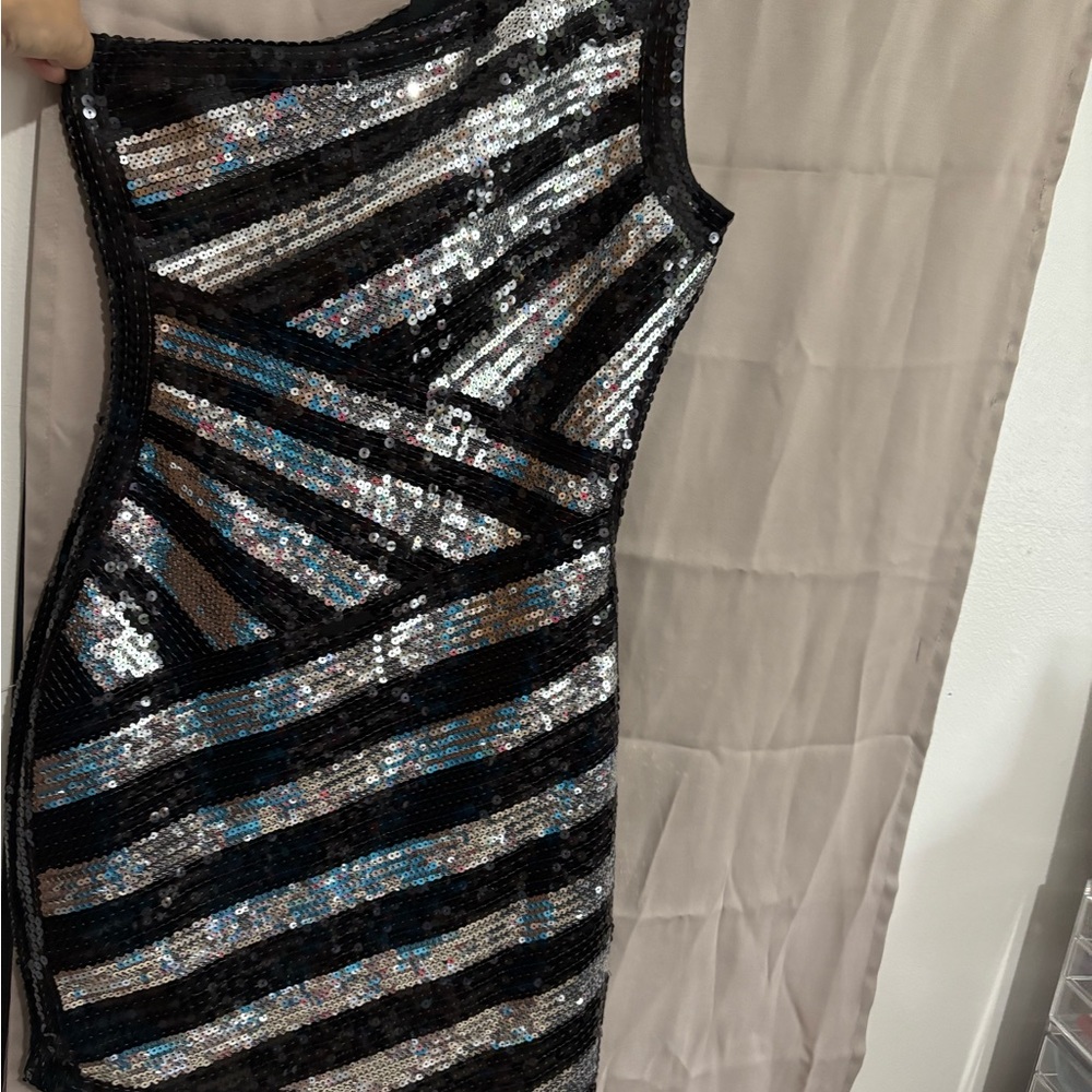 bebe Striking Black and Silver Sequin Mini Dress - Picture 7 of 8